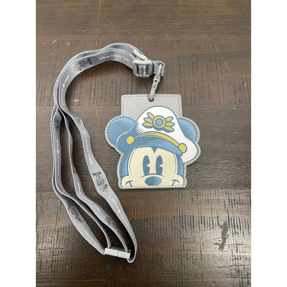 Disney Cruise Line Castaway Club Mickey Mouse Lanyard ID Badge Holder Gray